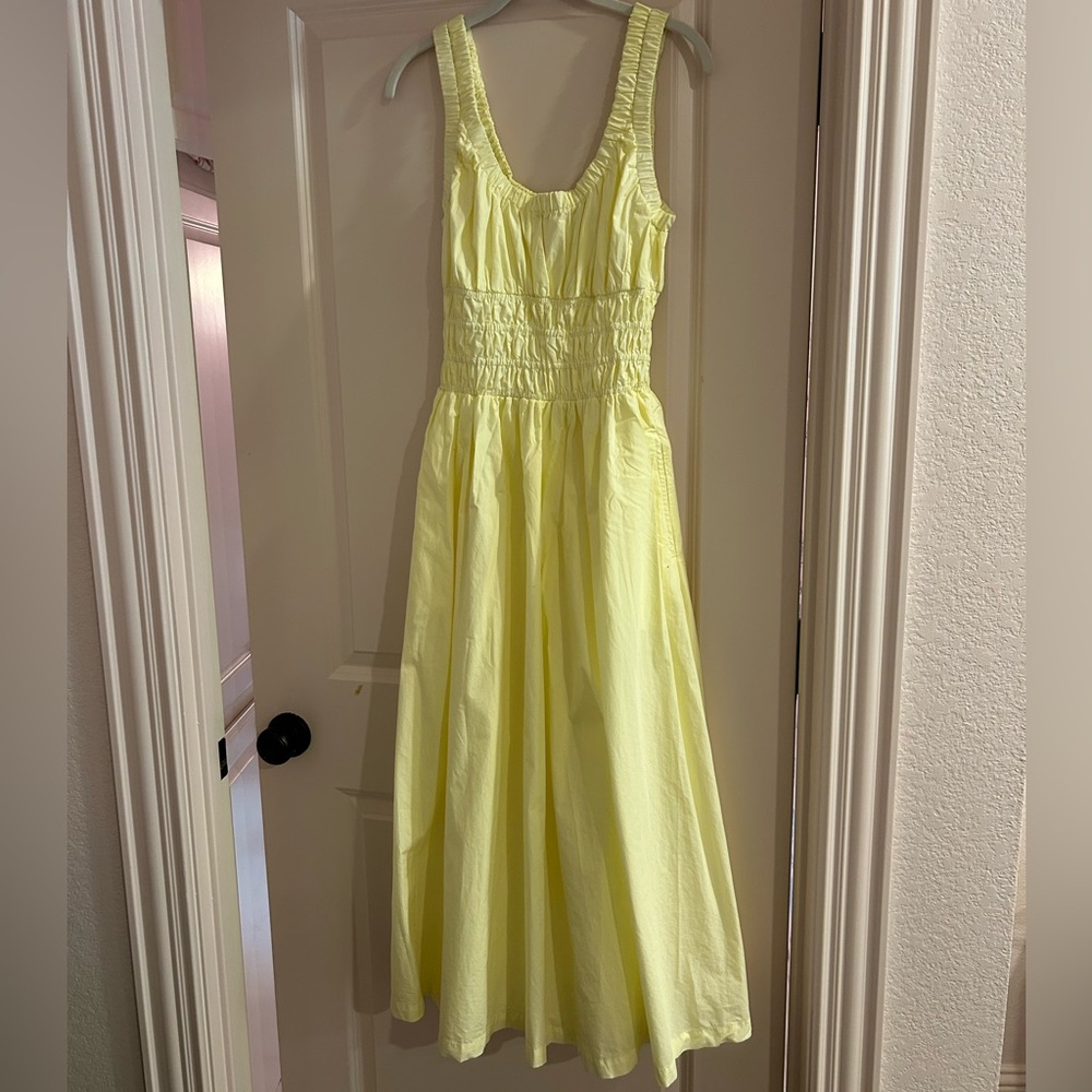 LOFT Yellow Smocked Maxi Sundress with Pockets NWOT